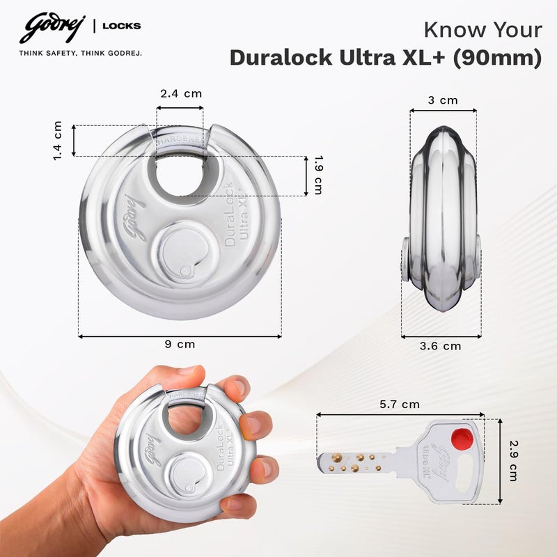 Godrej Locking Solutions and Systems Godrej Ultra XL DuraLock Padlock with 3 Common Keys 90 mm 2 PcsSilver  - Image 4