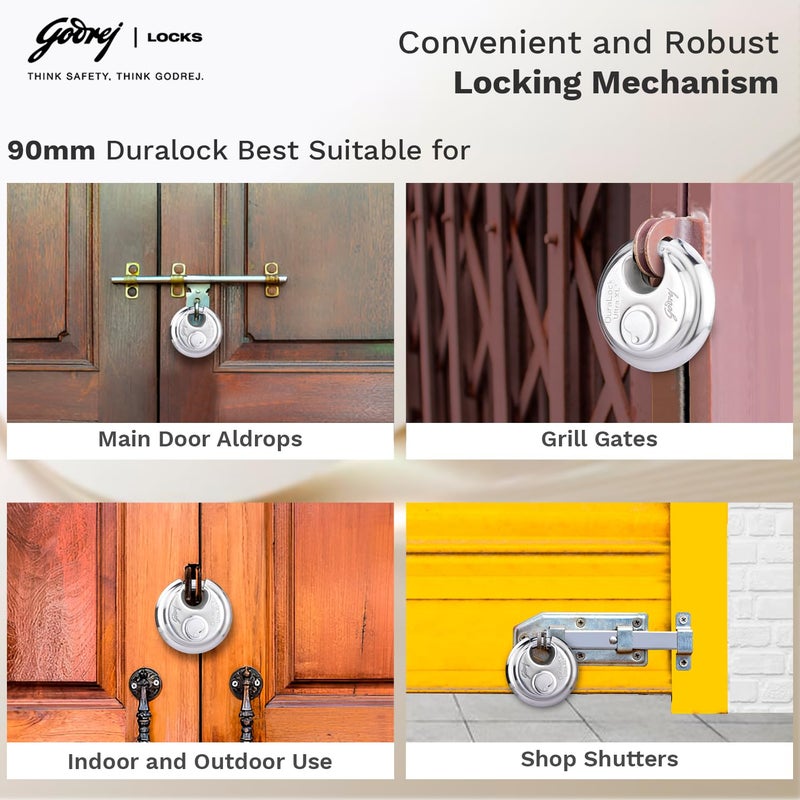 Godrej Locking Solutions and Systems Godrej Ultra XL DuraLock Padlock with 3 Common Keys 90 mm 2 PcsSilver  - Image 5