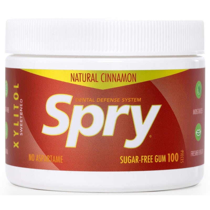 Spry سبراي فريش طبيعي إكسيليتول علكة نظام الدفاع عن الأسنان - خالية من الأسبارتام، خالية من السكر، غير معدلة وراثيًا، خالية من الجلوتين (قرفة، 100 قطعة - عبوة من 1) - Image 1