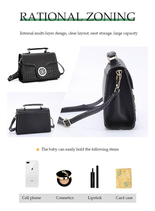 DUNISO Crossbody bag for women,magnetic button shoulder bag，PU leather handbag bag with three pockets inside，with adjustable shoulder strap,suitable for shopping, dating, travel and work，20*15*7cm，black - Image 3