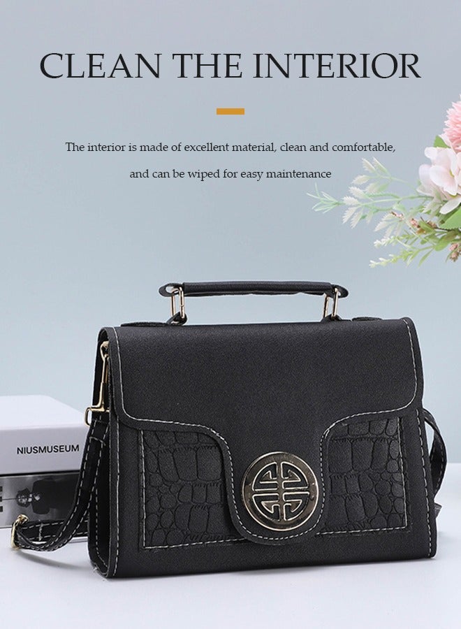 DUNISO Crossbody bag for women,magnetic button shoulder bag，PU leather handbag bag with three pockets inside，with adjustable shoulder strap,suitable for shopping, dating, travel and work，20*15*7cm，black - Image 5