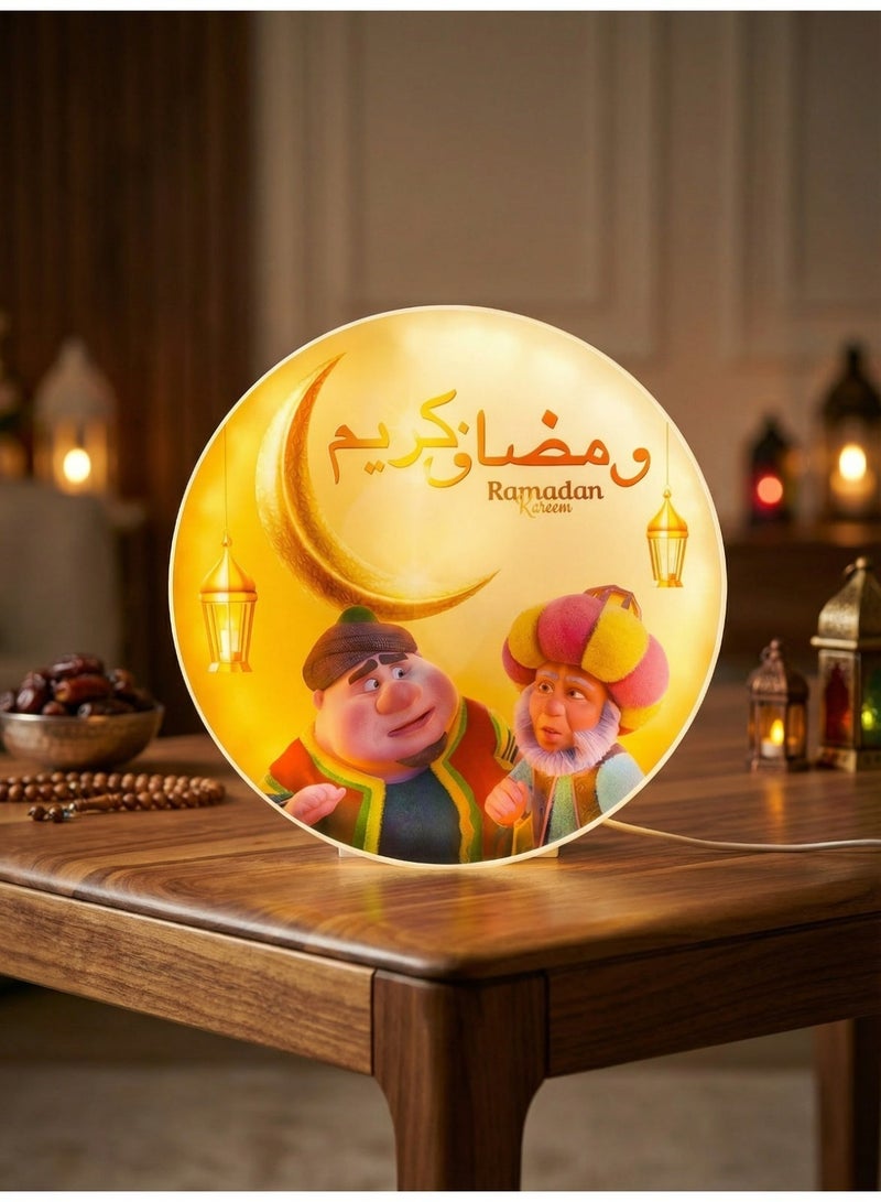 Ramadan Kareem Illuminated Wall Plaque - Crescent Moon & Fanous Design - Festive Cartoon Characters Decor - Image 2
