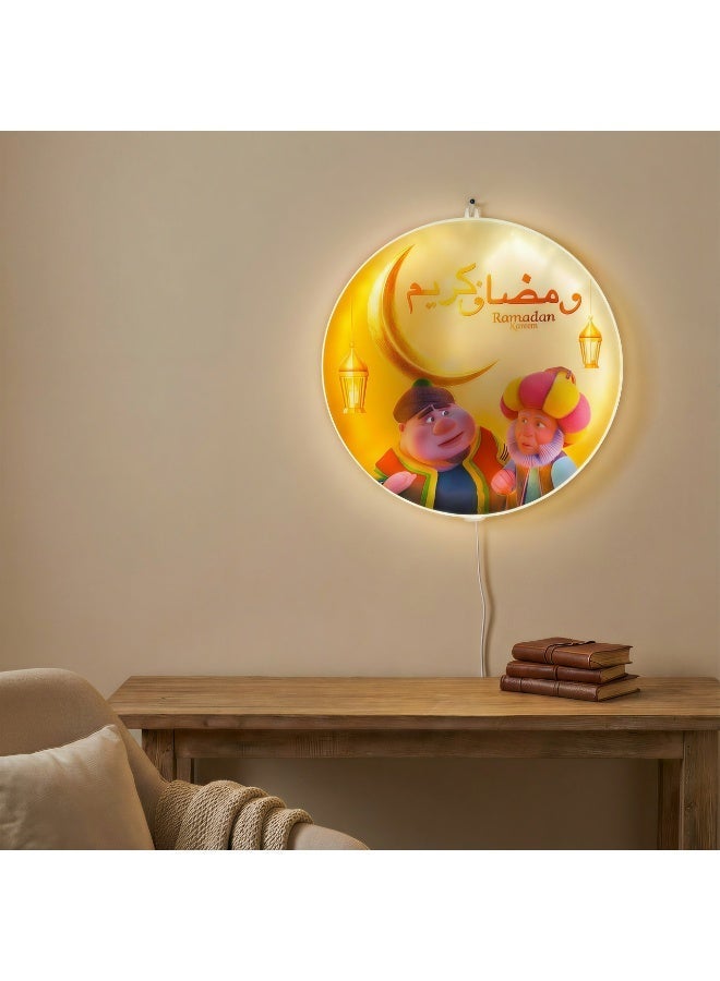 Ramadan Kareem Illuminated Wall Plaque - Crescent Moon & Fanous Design - Festive Cartoon Characters Decor - Image 1