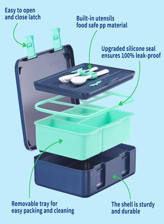 rockpapa 5 Compartment Bento Lunch Box for Kids, Leak Proof, Dishwasher Safe, BPA Free Materials, Snack Bento Box with Utensils, Ideal Portion Size for Boys Girls Ages 3+ (Blue Dinosaur) - Image 3