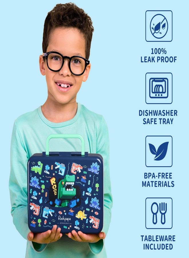 rockpapa 5 Compartment Bento Lunch Box for Kids, Leak Proof, Dishwasher Safe, BPA Free Materials, Snack Bento Box with Utensils, Ideal Portion Size for Boys Girls Ages 3+ (Blue Dinosaur) - Image 4