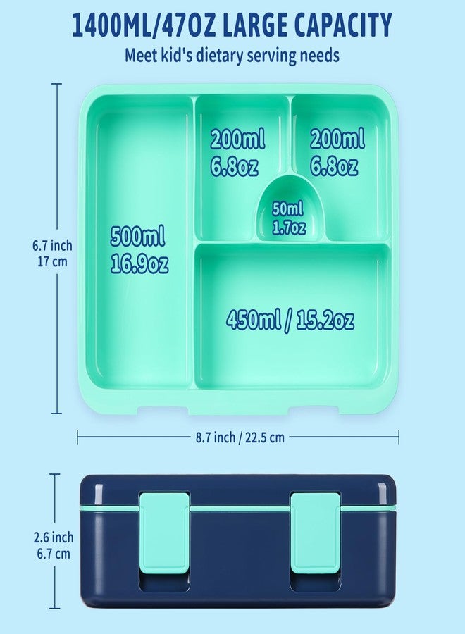 rockpapa 5 Compartment Bento Lunch Box for Kids, Leak Proof, Dishwasher Safe, BPA Free Materials, Snack Bento Box with Utensils, Ideal Portion Size for Boys Girls Ages 3+ (Blue Dinosaur) - Image 2