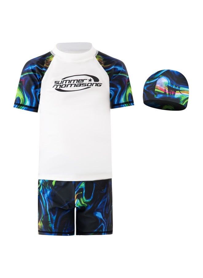 Loquat Momasong Children's Swimsuit Men's Big Boys Professional Swimsuit Quick-drying Split Suit Swimming Wholesale-Color:White- - Image 1