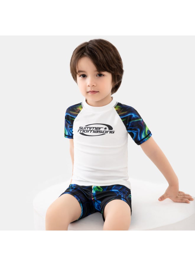 Loquat Momasong Children's Swimsuit Men's Big Boys Professional Swimsuit Quick-drying Split Suit Swimming Wholesale-Color:White- - Image 3