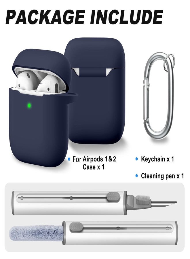 Woyinger for AirPods Case Cover, Come with Clean Pen，Soft Silicone Protective Cover for Women Men Compatible with Apple AirPods 2nd 9st Generation Charging Case, Front LED Visible,Midnight Blue - Image 2