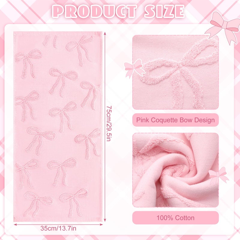 FuWeave 2 Pcs Pink Hand Towels for Bathroom Coquette Bow Hand Towels 100% Cotton Absorbent Decorative Jacquard Weave Bath Decor Preppy Bathroom Decor Gift, 13.7 x 29.5 Inch - Image 2