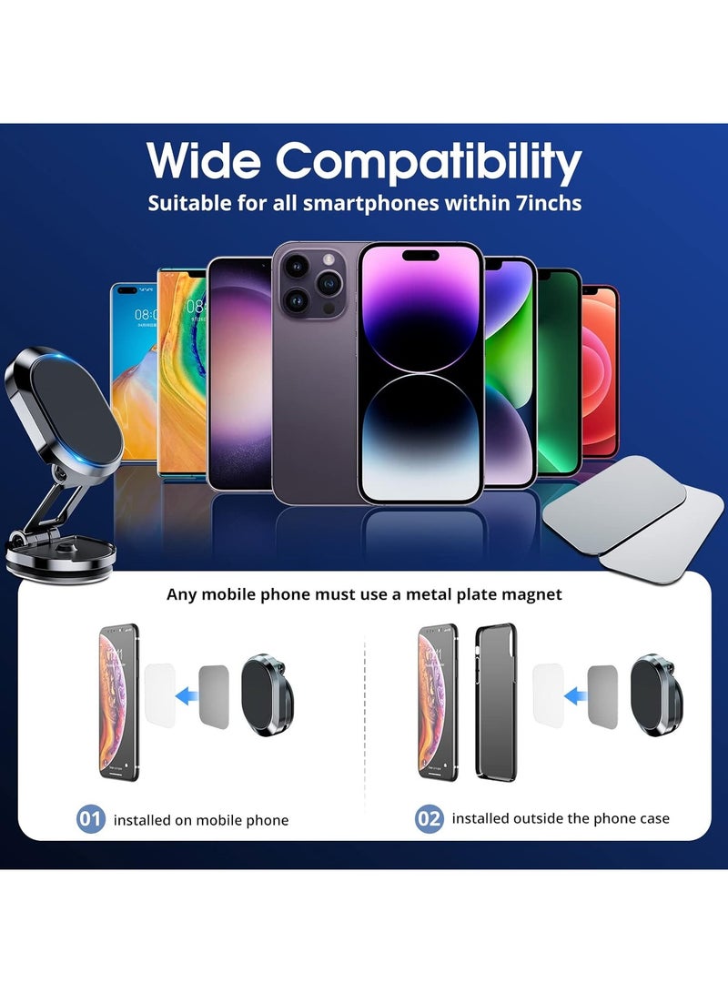 Anmi [2-Pack] Magnetic Phone Holder for Car, Alloy Folding Magnetic Car Phone Holder [Super Strong Magnet] Car Magnetic Phone Mount 360° Rotation Magnetic Cell Phone Holder (Black+Black) - Image 5