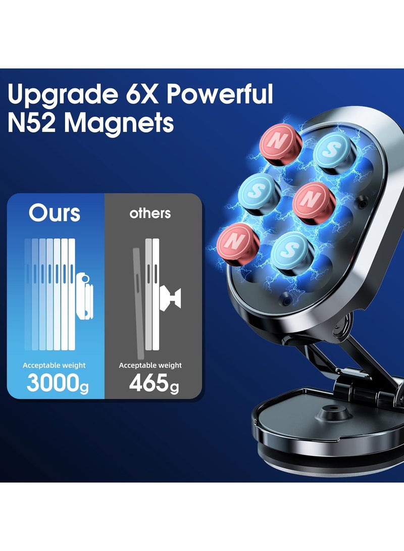 Anmi [2-Pack] Magnetic Phone Holder for Car, Alloy Folding Magnetic Car Phone Holder [Super Strong Magnet] Car Magnetic Phone Mount 360° Rotation Magnetic Cell Phone Holder (Black+Black) - Image 3