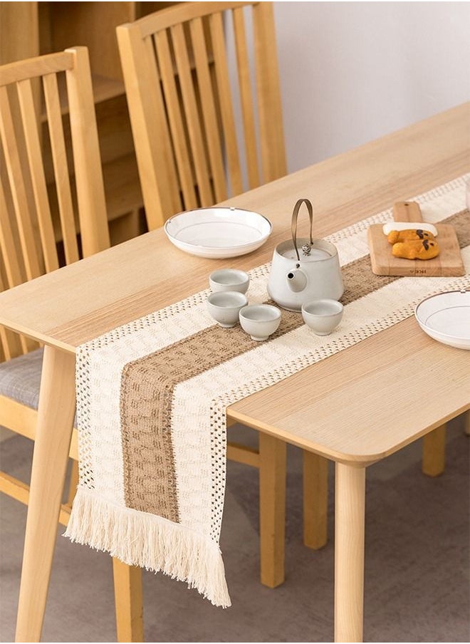 Table Runner 11.8*70.8 inch Farmhouse Style Cotton Linen Boho with Handmade Tassels