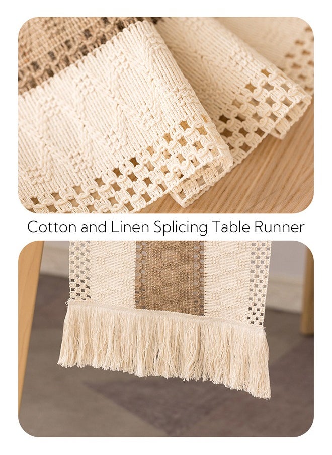 Table Runner 11.8*70.8 inch Farmhouse Style Cotton Linen Boho with Handmade Tassels