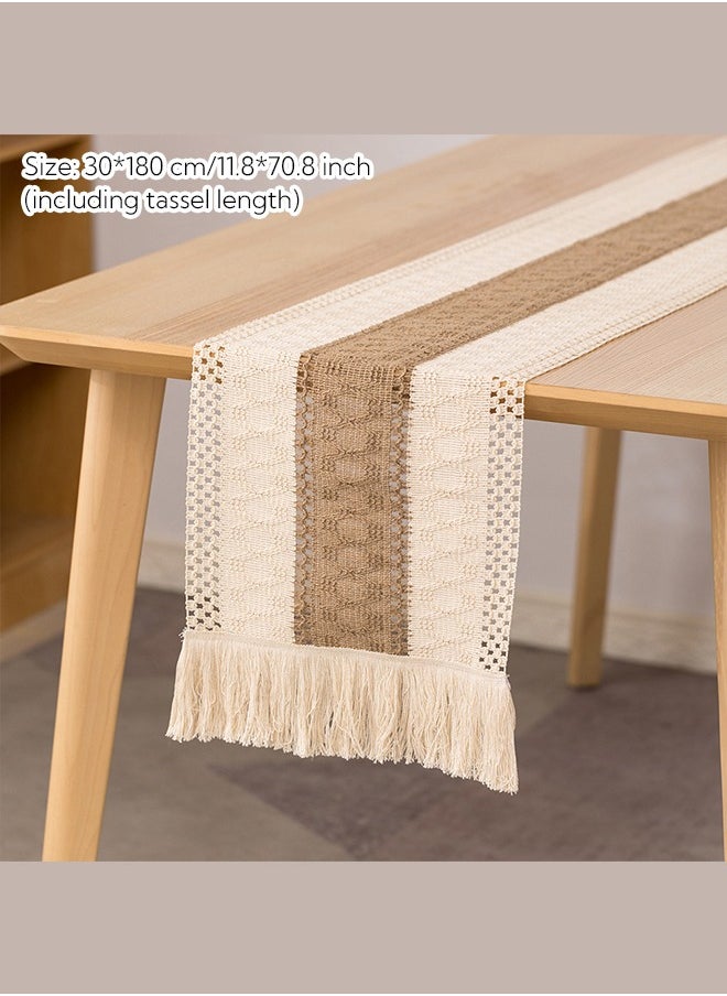 Table Runner 11.8*70.8 inch Farmhouse Style Cotton Linen Boho with Handmade Tassels
