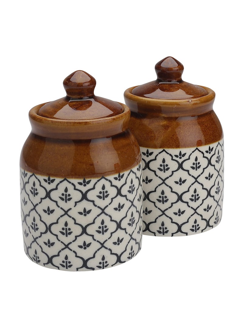 miah decor Ceramic Jars For Kitchen Storage with Lid Handpainted Tea Coffee Sugar Pickle Spices Stoneware Canister Food Storage Jar-Pack of 2 | Microwave & Dishwasher Safe, Blue - Image 3
