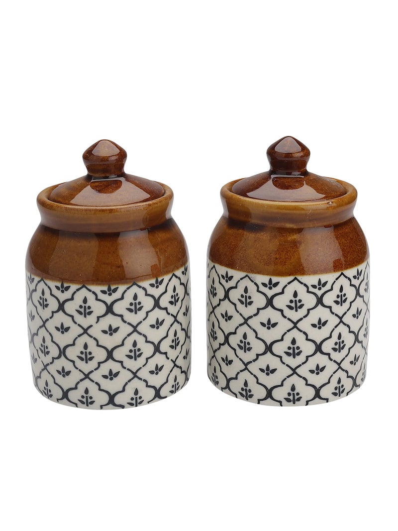 miah decor Ceramic Jars For Kitchen Storage with Lid Handpainted Tea Coffee Sugar Pickle Spices Stoneware Canister Food Storage Jar-Pack of 2 | Microwave & Dishwasher Safe, Blue - Image 2