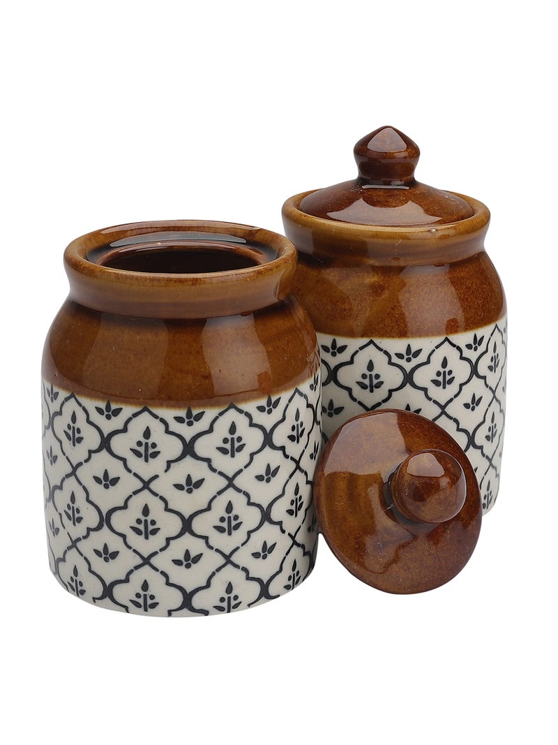 miah decor Ceramic Jars For Kitchen Storage with Lid Handpainted Tea Coffee Sugar Pickle Spices Stoneware Canister Food Storage Jar-Pack of 2 | Microwave & Dishwasher Safe, Blue - Image 4