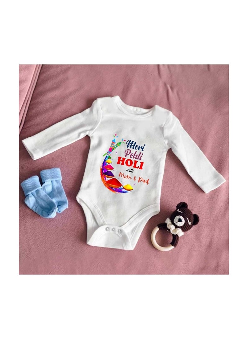 Holi Festival Baby Romper كم طويل|نسيج قطني|بذلة للأولاد والبنات - ملابس ناعمة ومسامية للاحتفالات الاحتفالية|خفيفة الوزن - Image 2