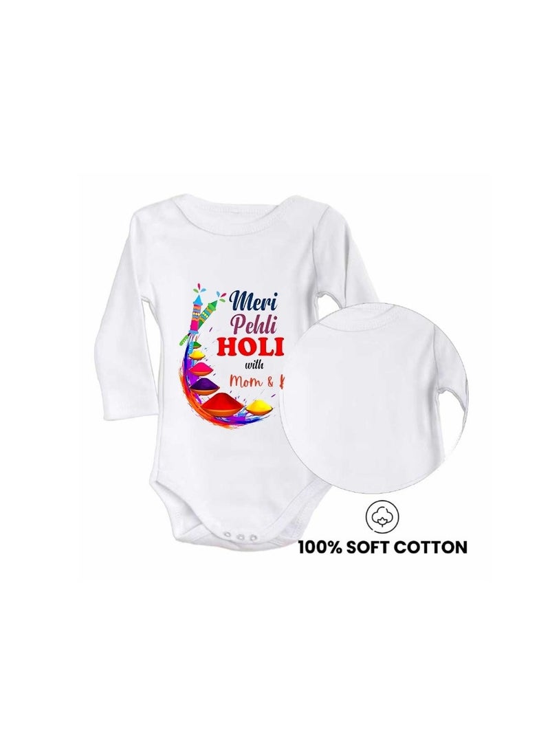 Holi Festival Baby Romper كم طويل|نسيج قطني|بذلة للأولاد والبنات - ملابس ناعمة ومسامية للاحتفالات الاحتفالية|خفيفة الوزن - Image 3