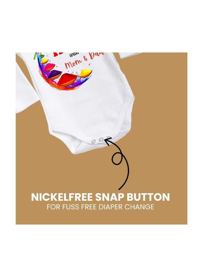 Holi Festival Baby Romper كم طويل|نسيج قطني|بذلة للأولاد والبنات - ملابس ناعمة ومسامية للاحتفالات الاحتفالية|خفيفة الوزن - Image 5
