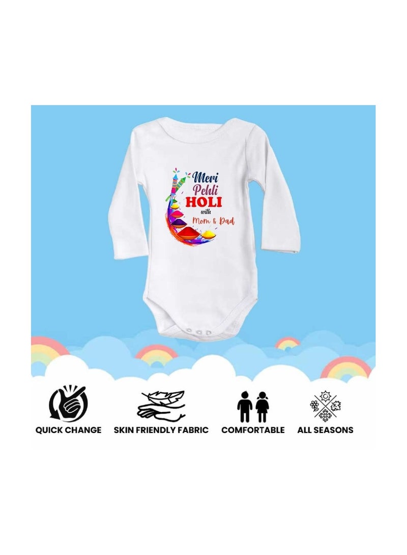 Holi Festival Baby Romper كم طويل|نسيج قطني|بذلة للأولاد والبنات - ملابس ناعمة ومسامية للاحتفالات الاحتفالية|خفيفة الوزن - Image 4