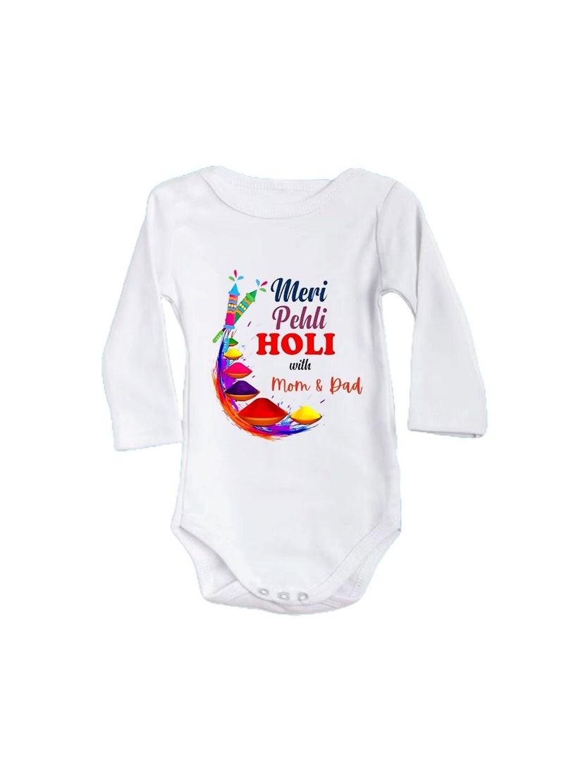 Holi Festival Baby Romper كم طويل|نسيج قطني|بذلة للأولاد والبنات - ملابس ناعمة ومسامية للاحتفالات الاحتفالية|خفيفة الوزن - Image 1