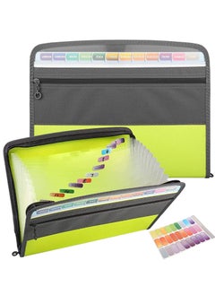 Expanding File Folder, Accordion Zip Folders with Zipper Closure Document Organizer, A4 Size, with Sticky Labels 13 Pocket (Green)