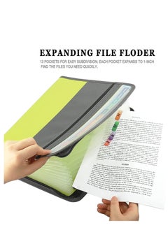 SYOSI Expanding File Folder, Accordion Zip Folders with Zipper Closure Document Organizer, A4 Size, with Sticky Labels 13 Pocket (Green)  - Image 2