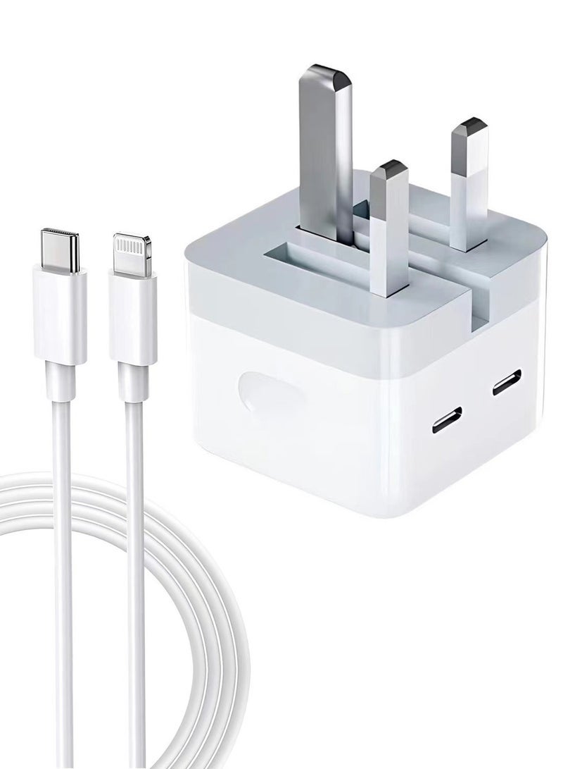general 50W For iPhone Charger Dual Type C Port With 1M Fast Lightning Cable Quick Charging USB C Plug Compatible With New iPhone 14/14Pro/14Pro Max/14 Plus/13Pro Max /13 Pro/13/12/11/XS iPad Mini 6/ iPad Pro - Image 2