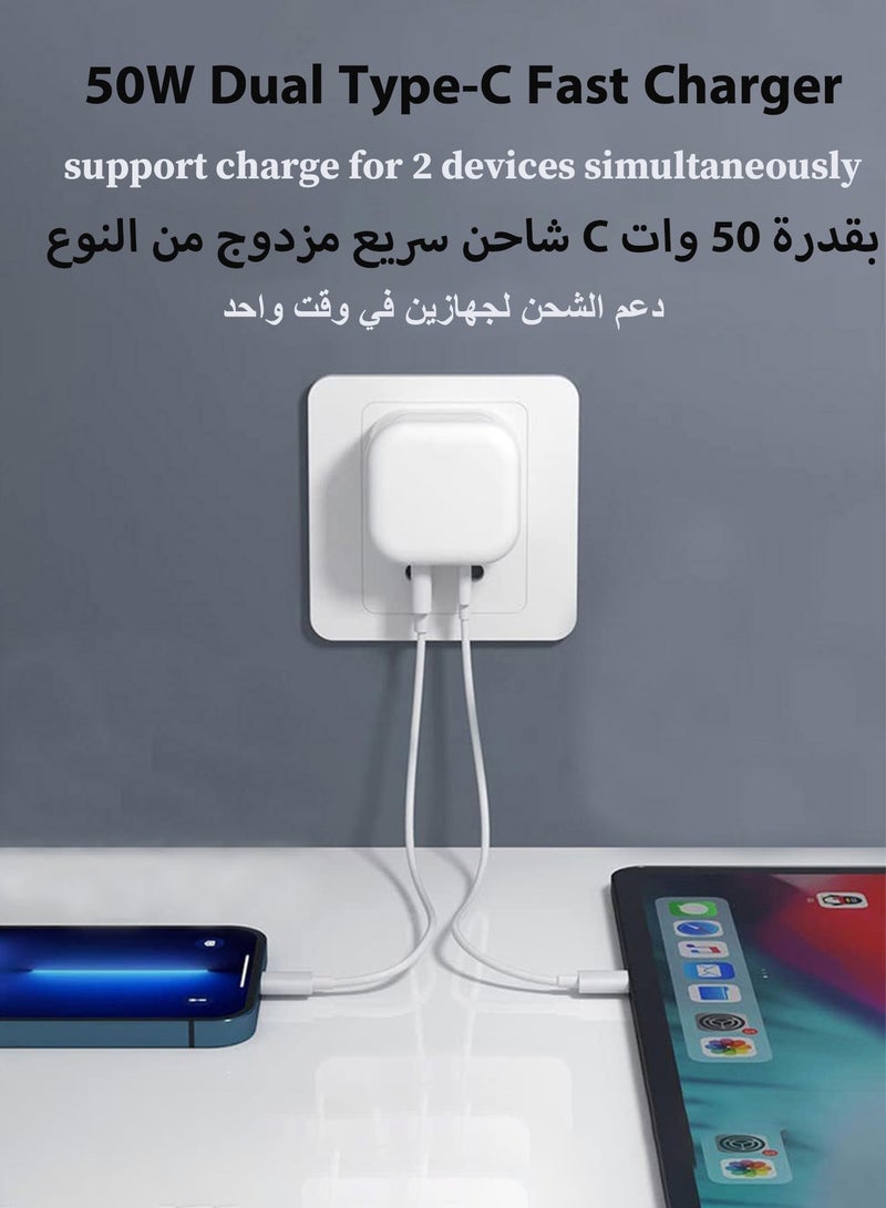general 50W For iPhone Charger Dual Type C Port With 1M Fast Lightning Cable Quick Charging USB C Plug Compatible With New iPhone 14/14Pro/14Pro Max/14 Plus/13Pro Max /13 Pro/13/12/11/XS iPad Mini 6/ iPad Pro - Image 3