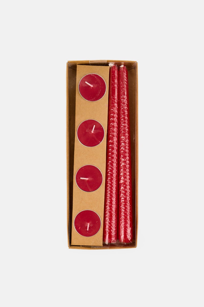 Muy Mucho Pack Of 2 Candles And 2 Tealight candle, Red - Image 1
