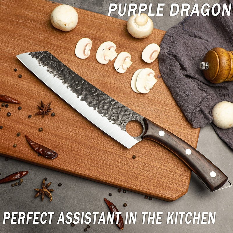 Purple Dragon Chef Knife Meat and Vegetable Cleaver Hand Forged Boning 8.5 Inch Full Tang Design High Carbon Steel Kitchen for Home Restaurant - Image 5