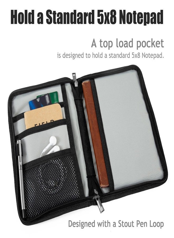 Baizoy Field Notes Notebook Cover for 6.7 X 9.8 Inch with A5 Journal Cover Notebook Zipper Pocket Planner for Pen Holder,Water Resistant Cover Notebooks Sketchbook,Waterproof Waxed Canvas (Black) - Image 4