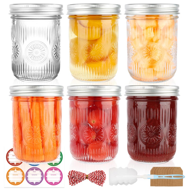DADILL Wide Mouth Mason Jars 16 oz with Lids, 6 Pack Canning Jars with Airtight Lids and Bands, Glass Pint Jars for Pickling, Meal Prep, Preserving, Overnight Oats, Jam, Wedding Favors & Decor - Image 1