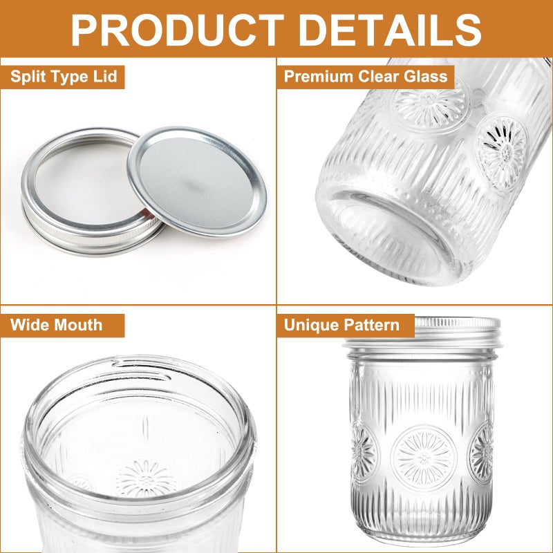 DADILL Wide Mouth Mason Jars 16 oz with Lids, 6 Pack Canning Jars with Airtight Lids and Bands, Glass Pint Jars for Pickling, Meal Prep, Preserving, Overnight Oats, Jam, Wedding Favors & Decor - Image 3