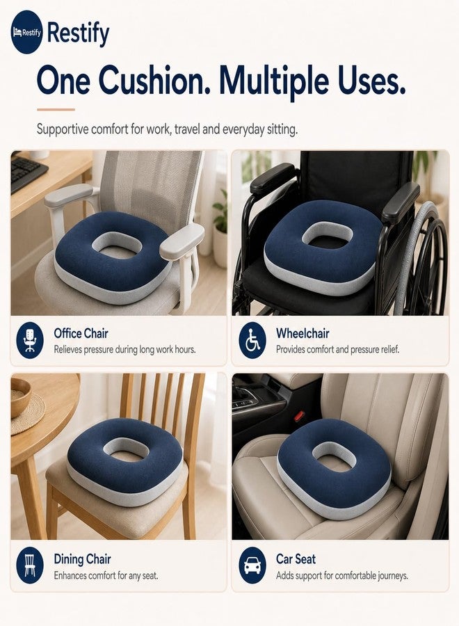 Restify Orthopedic Donut Seat Cushion for Tailbone Pain Relief | Memory Foam Coccyx Cushion for Office Chair, Wheelchair | Hemorrhoid Sciatica & Post-Surgery Support Pillow | Anti-Slip, Washable Cover - Image 4