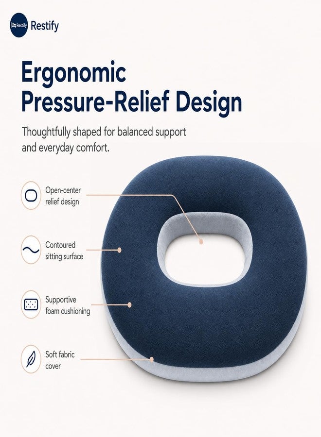 Restify Orthopedic Donut Seat Cushion for Tailbone Pain Relief | Memory Foam Coccyx Cushion for Office Chair, Wheelchair | Hemorrhoid Sciatica & Post-Surgery Support Pillow | Anti-Slip, Washable Cover - Image 5