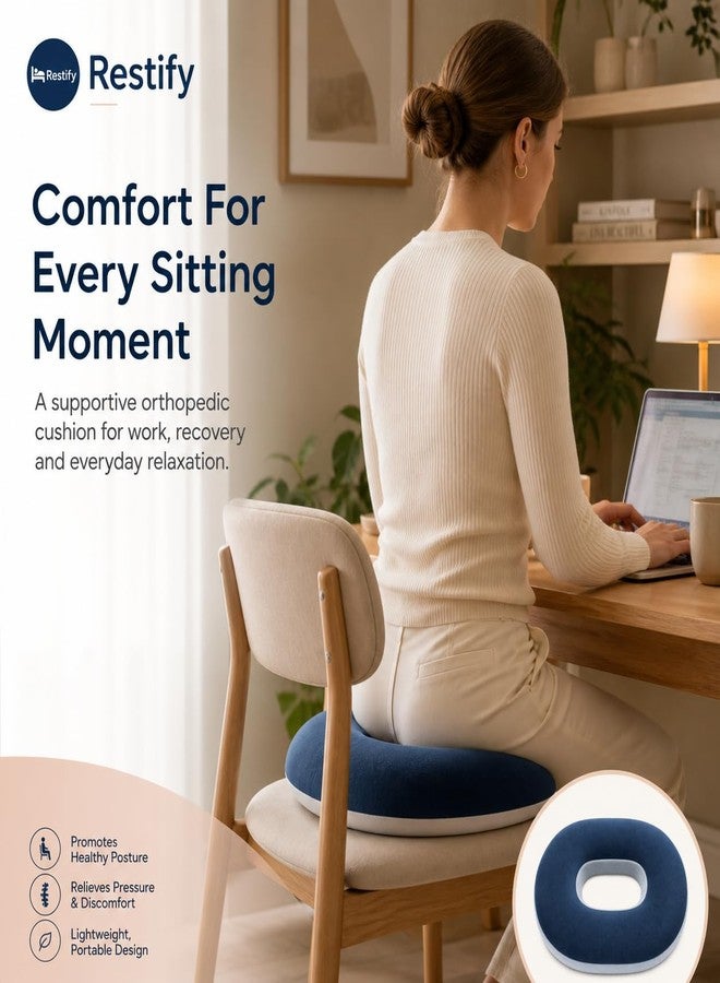 Restify Orthopedic Donut Seat Cushion for Tailbone Pain Relief | Memory Foam Coccyx Cushion for Office Chair, Wheelchair | Hemorrhoid Sciatica & Post-Surgery Support Pillow | Anti-Slip, Washable Cover - Image 2