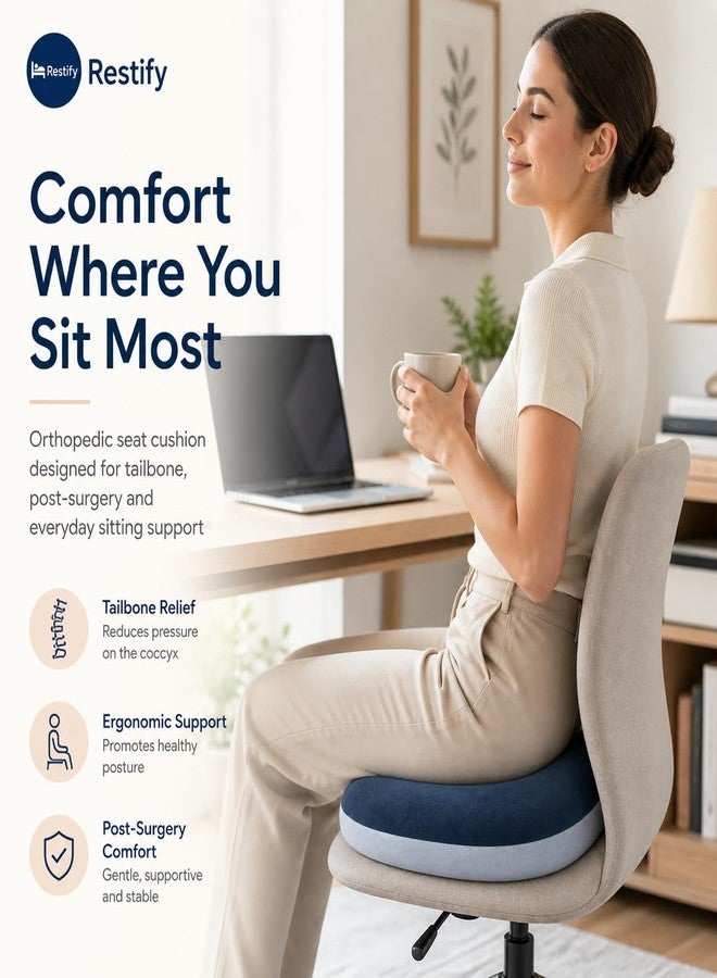 Restify Orthopedic Donut Seat Cushion for Tailbone Pain Relief | Memory Foam Coccyx Cushion for Office Chair, Wheelchair | Hemorrhoid Sciatica & Post-Surgery Support Pillow | Anti-Slip, Washable Cover - Image 3