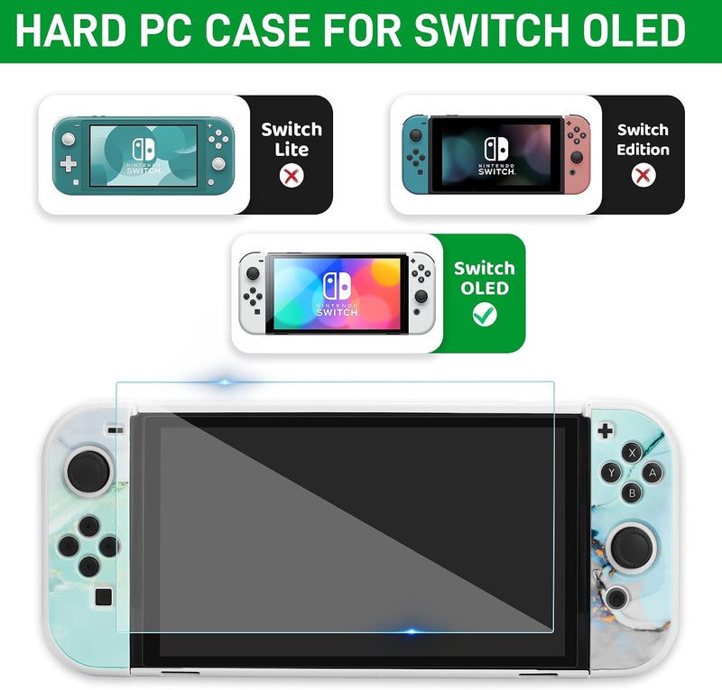 GLDRAM Green Marble Carrying Case for Nintendo Switch OLED, Portable Accessories Bundle for Travel Storage Bag, Hard Shell Protective Cover Skin, Screen Protector, Shoulder Strap & Thumb Caps - Image 5
