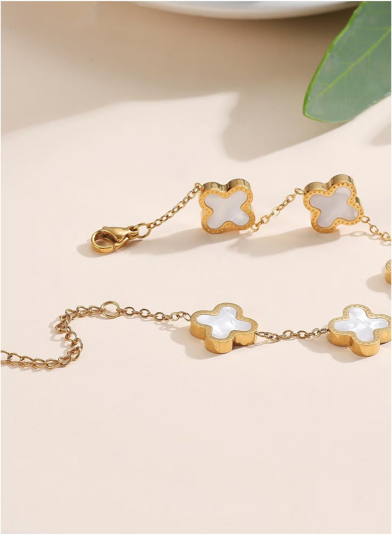 إيليلي سوار حظ مطلي بالذهب عيار 18 قيراطًا على شكل زهرة البرسيم للنساء، أساور على شكل أربع أوراق متصلة باللون الأبيض/الأسود/الأحمر/الأخضر، مجوهرات عصرية هدايا للنساء والفتيات المراهقات - Image 5