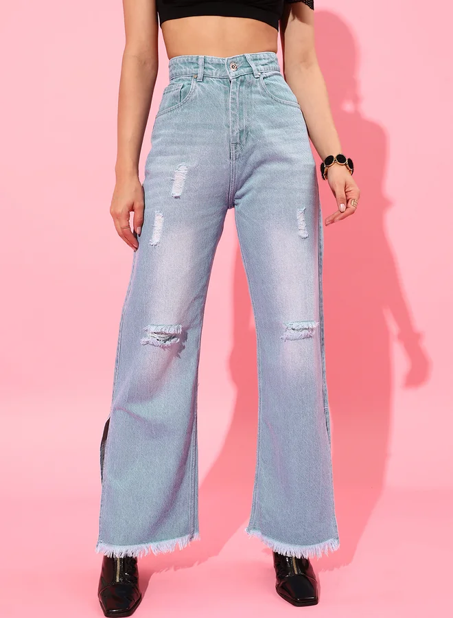 STREET 9 STREET 9 Women Blue Flared Distressed Jeans