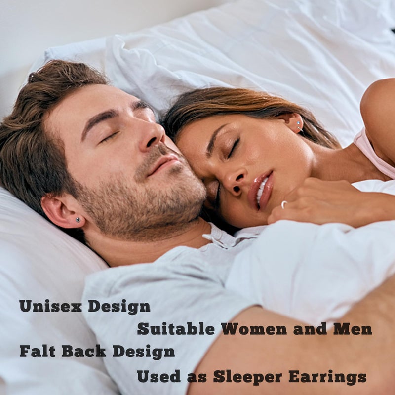 LOFITOR Titanium Earrings for Men Women 20G Titanium Steel Flat Back Earrings Stud and Hoop Earring for Sensitive Ears Moonstone Hypoallergenic Cartilage Flatback Stud Earring Silver Plated - Image 5