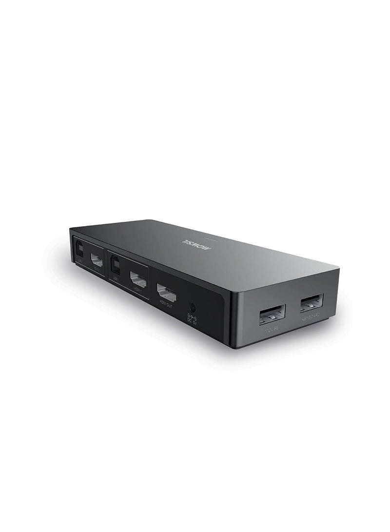 MOWSIL Mowsil HDMI KVM Switch 2 Port, 4K@60Hz, 2 in 1 Out, with 4 USB Ports, Hotkey & Button Switching, Control 2 PCs with 1 Monitor, Keyboard, Mouse - Image 1