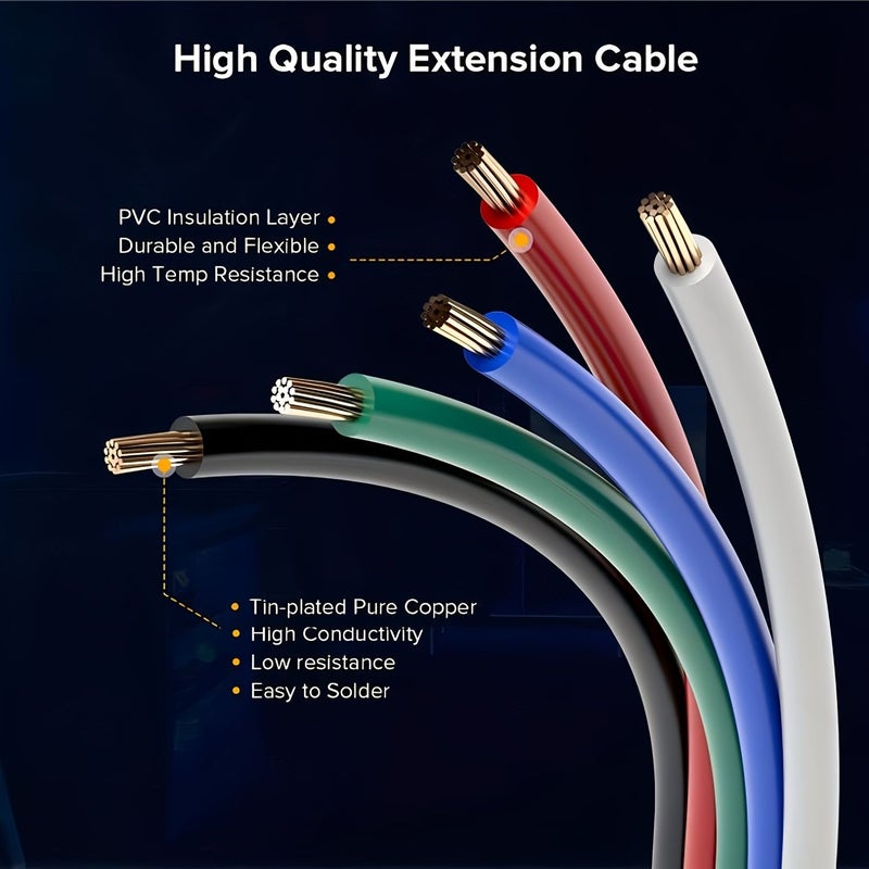 5 Pin 18 AWG Low Voltage 5 Conductor Extension Cable 602.36 Inch For FCOB COB 5050 SMD RGBW Color Changing LED Tape Rope Lights - Image 2