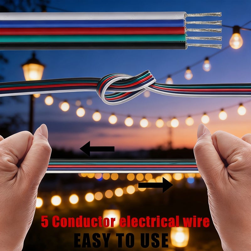 5 Pin 18 AWG Low Voltage 5 Conductor Extension Cable 602.36 Inch For FCOB COB 5050 SMD RGBW Color Changing LED Tape Rope Lights - Image 4