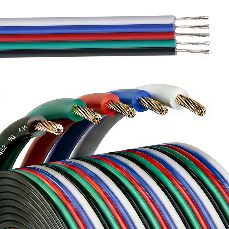 5 Pin 18 AWG Low Voltage 5 Conductor Extension Cable 602.36 Inch For FCOB COB 5050 SMD RGBW Color Changing LED Tape Rope Lights - Image 1
