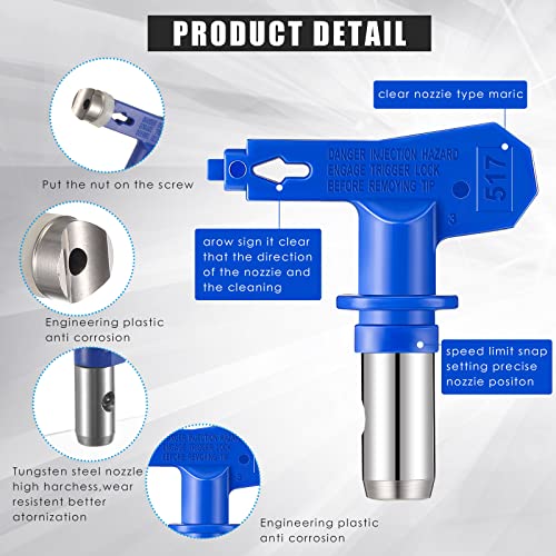 Lanties 9 Pieces Paint Sprayer Airless Reversible Spray Tip Nozzles Airless Sprayer Nozzles and Spray Gun Tip Extension with Red Guard Pole Rod and Paint Tips(211, 313, 415, 517, 623) - Image 5