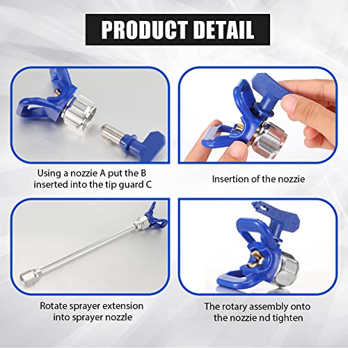 Lanties 9 Pieces Paint Sprayer Airless Reversible Spray Tip Nozzles Airless Sprayer Nozzles and Spray Gun Tip Extension with Red Guard Pole Rod and Paint Tips(211, 313, 415, 517, 623) - Image 4